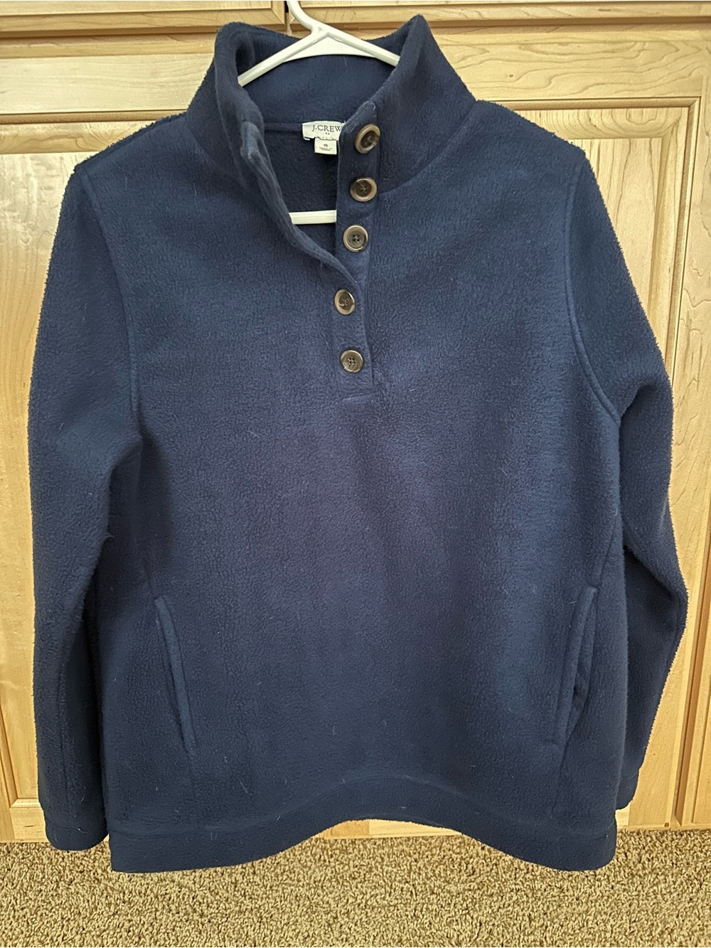 J. Crew Navy Funnel Neck Button Fleece Pullover with Pockets!